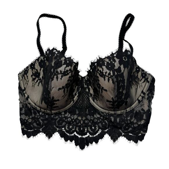Victoria's Secret Other - VICTORIAS SECRET Dream Angels Lined Demi Bra Black Nude Lace Size 34DD Eyelash